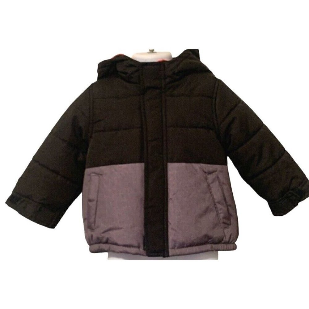 Carter's Classic Unique Full Zip Puffer Jacket Size 18M Gray Black Red Hoodie
